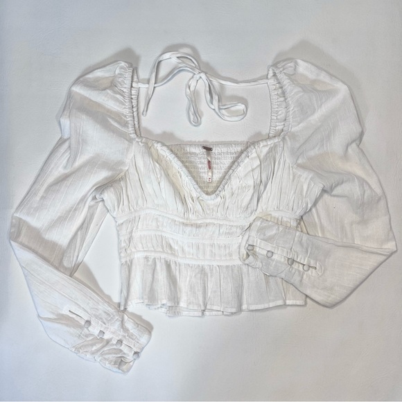 Free People Chloe Puff Sleeve Blouse Smocked Peasant Top Size XS - Picture 6 of 14